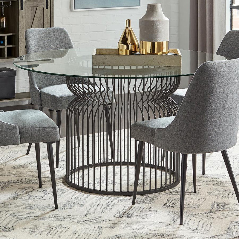 Granvia - Round Glass Top Metal Dining Table - Gunmetal - JaxCo Furniture