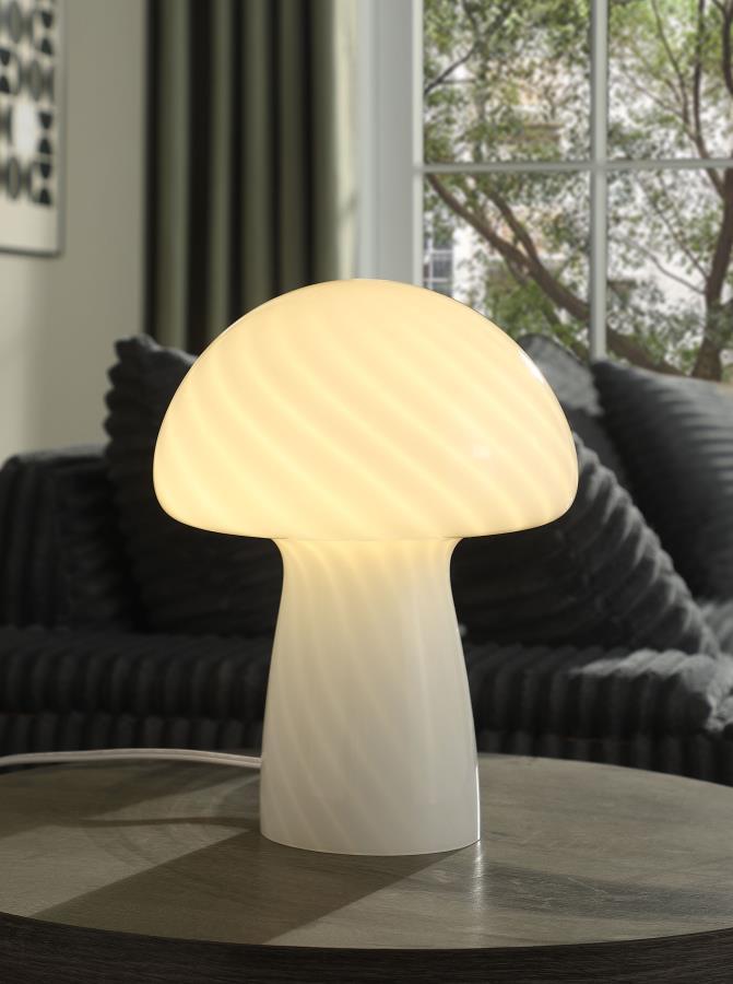 Kanaby - Mushroom Shaped Glass Bedside Table Lamp - White - JaxCo Furniture