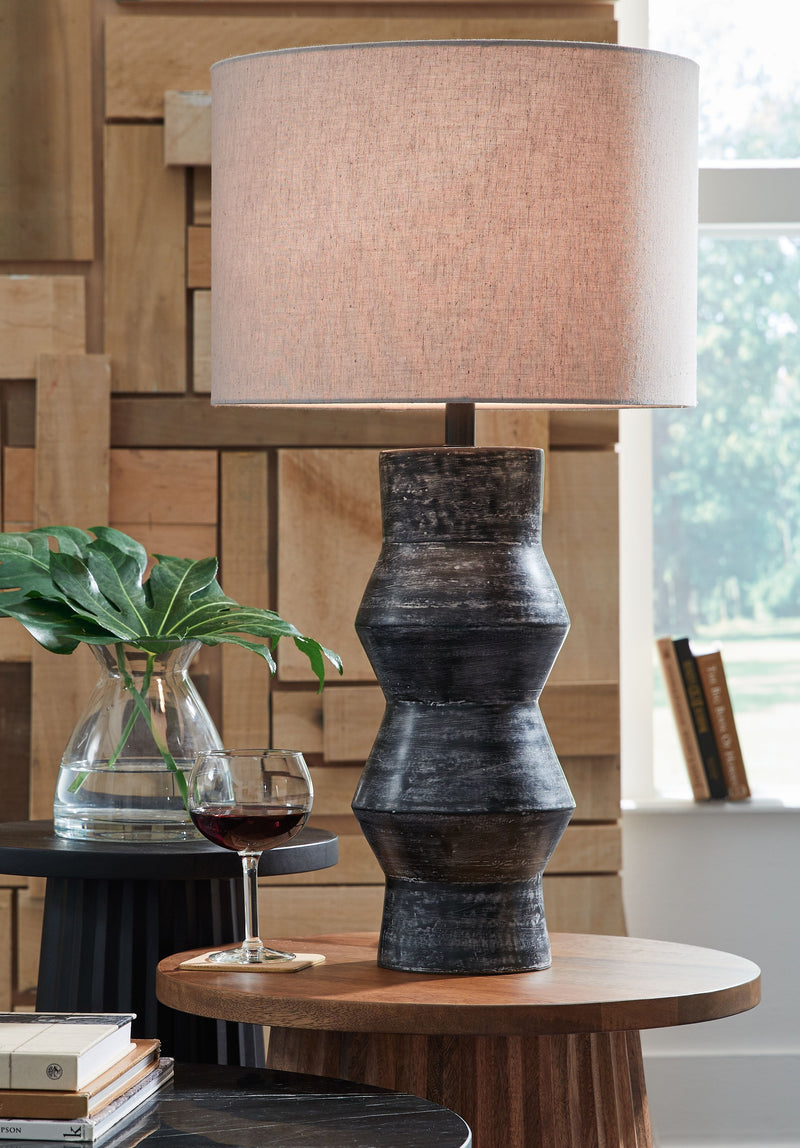 Kerbert - Distressed Black - Terracotta Table Lamp - JaxCo Furniture