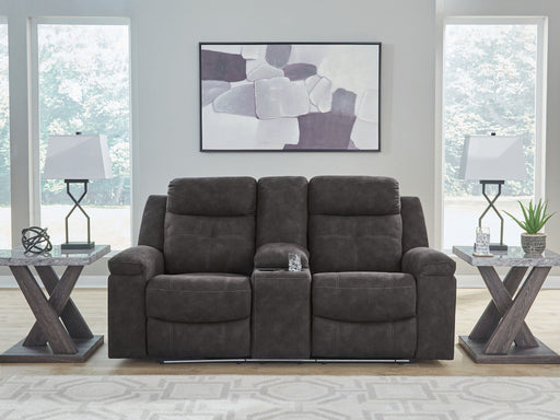 Brysonview - Double Reclining Loveseat With Console - Charcoal - JaxCo Furniture