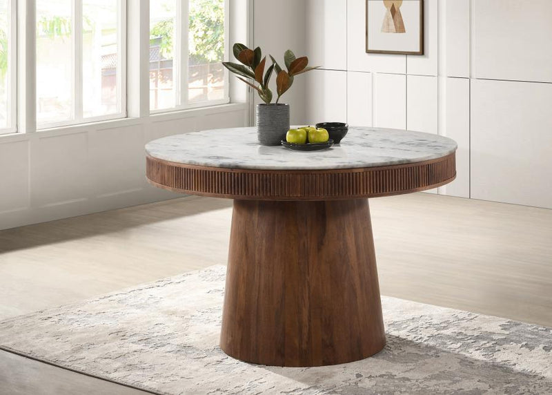 Ortega - Round Marble Top Wood Dining Table - Natural - JaxCo Furniture
