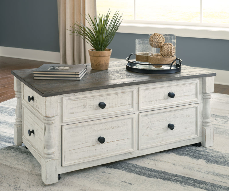 Havalance - White / Gray - Lift Top Cocktail Table with Storage Drawers - JaxCo Furniture