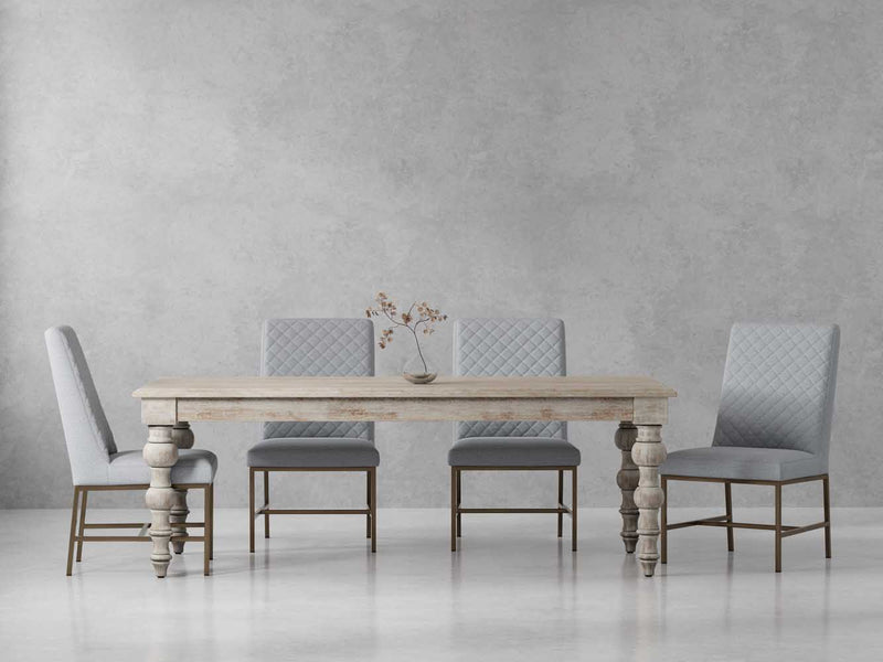 Crossings - Eden Rectangular Dining Table With 4 Upholstered Chairs - Toasted Tumbleweed & Pearl Silver - JaxCo Furniture