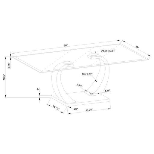 Pruitt - Rectangular Glass Top Metal Coffee Table - Satin - JaxCo Furniture