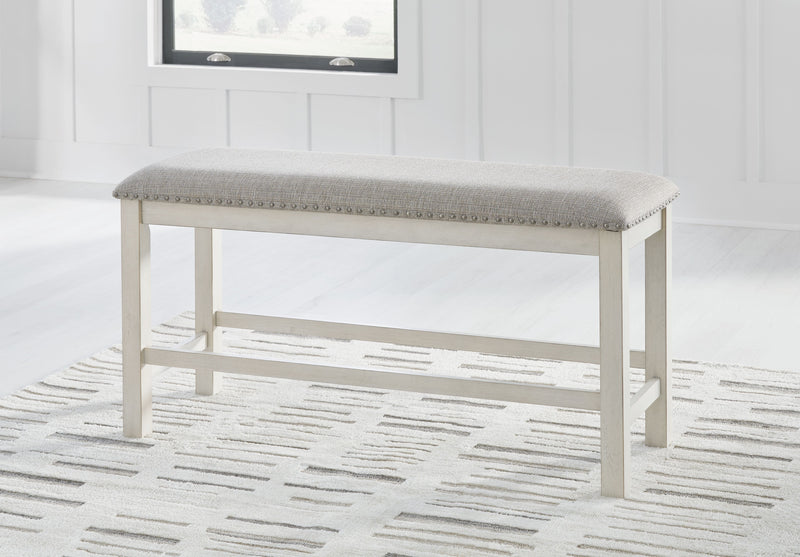 Robbinsdale - Antique White - Dbl Counter Height Upholstered Dining Bench - JaxCo Furniture