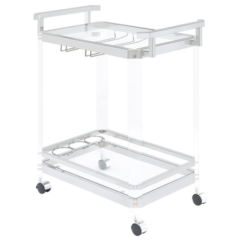 Jefferson - 2-Tier Glass Shelf Acrylic Bar Cart - Chrome - JaxCo Furniture