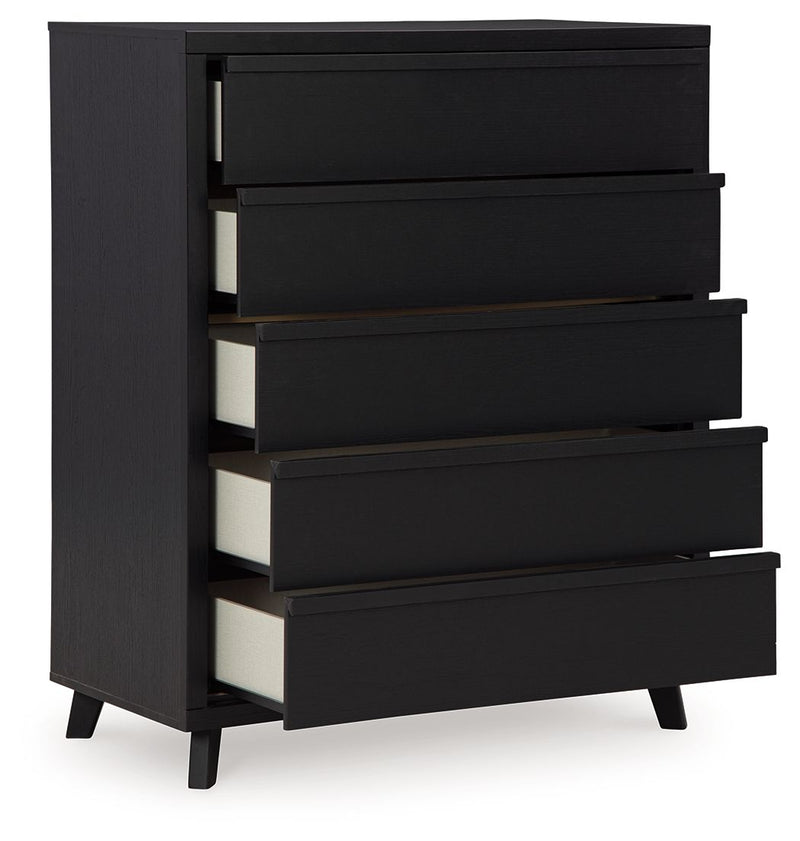 Danziar - Black - Five Drawer Wide Chest - JaxCo Furniture