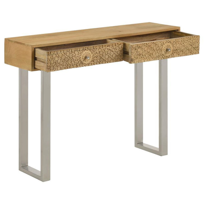 Draco - 2-Drawer Console Table Hand Carved Details - Natural - JaxCo Furniture