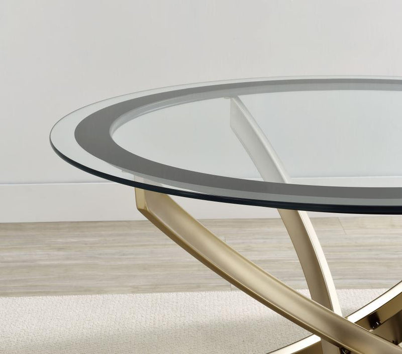 Brooke - Round Glass Top Coffee Table Metal Base - JaxCo Furniture