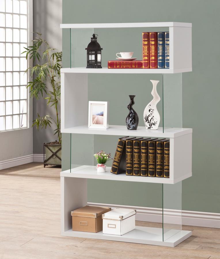 Emelle - 4-Shelf Glass Panel Bookshelf - JaxCo Furniture