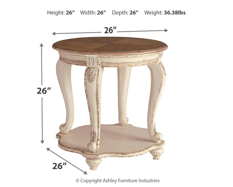 Realyn - White / Brown - Round End Table - JaxCo Furniture