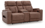 Clean-Slate - Caramel - Power Reclining Loveseat With Console / Adj Headrest - JaxCo Furniture