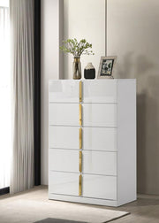 Ines - 5-Drawer Bedroom Chest Of Drawers - White High Gloss - JaxCo Furniture