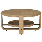Escape - Cocktail Table Round With Shelf - Glazed Natural Oak / Black Metal Trim - JaxCo Furniture