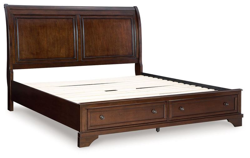 Trellington - Brown - King Sleigh Storage Bed - JaxCo Furniture