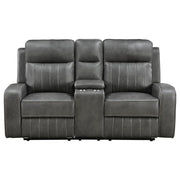 Raelynn - Upholstered Track Arm Motion Loveseat - Gray - JaxCo Furniture