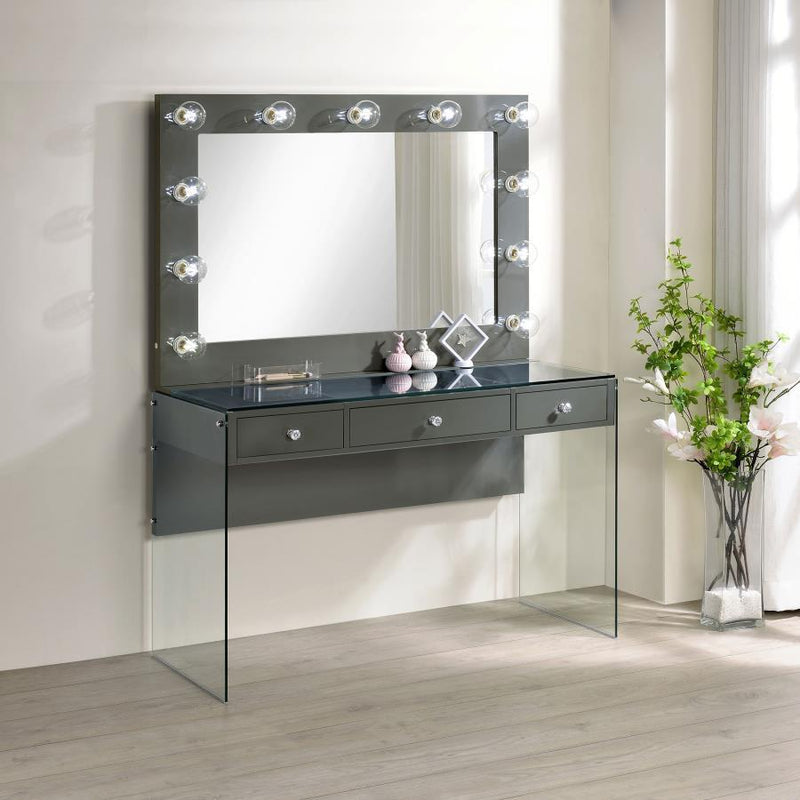 Afshan - 3-Drawer Vanity Set With Lighting - Gray High Gloss - JaxCo Furniture