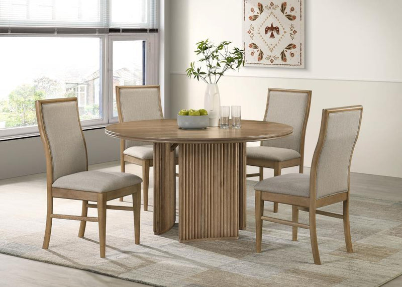 Adina - 5 Piece Round Dining Table Set - Barley / Distressed Light Brown - JaxCo Furniture