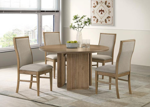 Adina - 5 Piece Round Dining Table Set - Barley / Distressed Light Brown - JaxCo Furniture