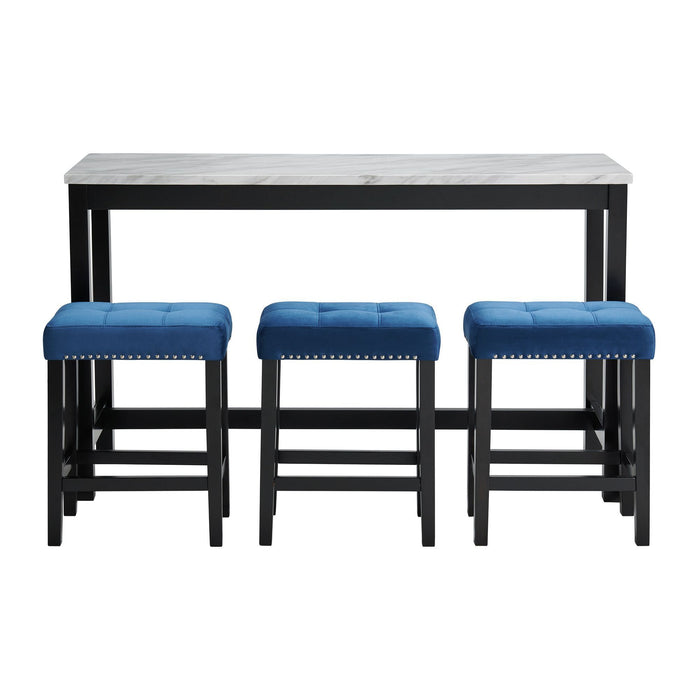 Marco - Bar Table Set Single Pack - White Top (Table + 3 Stool - Blue Velvet) - JaxCo Furniture