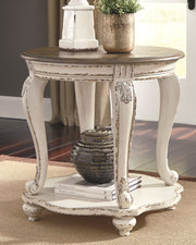 Realyn - White / Brown - Round End Table - JaxCo Furniture