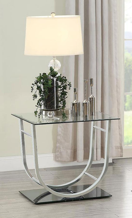 Danville - Square U-Shaped Glass Top Side End Table - Chrome - JaxCo Furniture