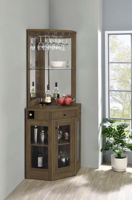 Alviso - 1-Drawer Corner Home Bar Wine Cabinet - Rustic Oak - JaxCo Furniture