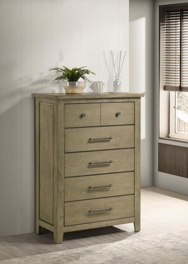 Hazlewood - 5-Drawer Bedroom Chest Of Drawers - Vineyard Oak - JaxCo Furniture