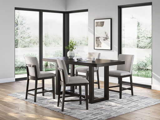 Neymorton - Dark Grayish Brown - 5 Pc. - Rectangular Dining Room Counter Table, 4 Barstools - JaxCo Furniture