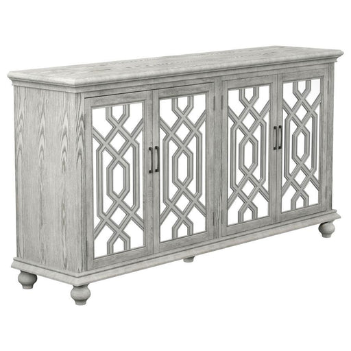 Melanie - 4 Door Wood Trellis Accent Cabinet - Distressed White - JaxCo Furniture