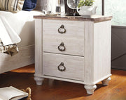 Willowton - Brown / Beige / White - Two Drawer Night Stand - JaxCo Furniture