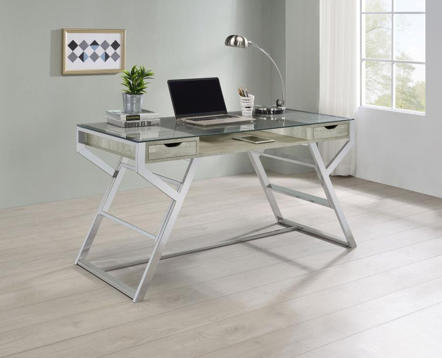 Emelle - Glass Top Writing Desk - Gray Driftwood - JaxCo Furniture