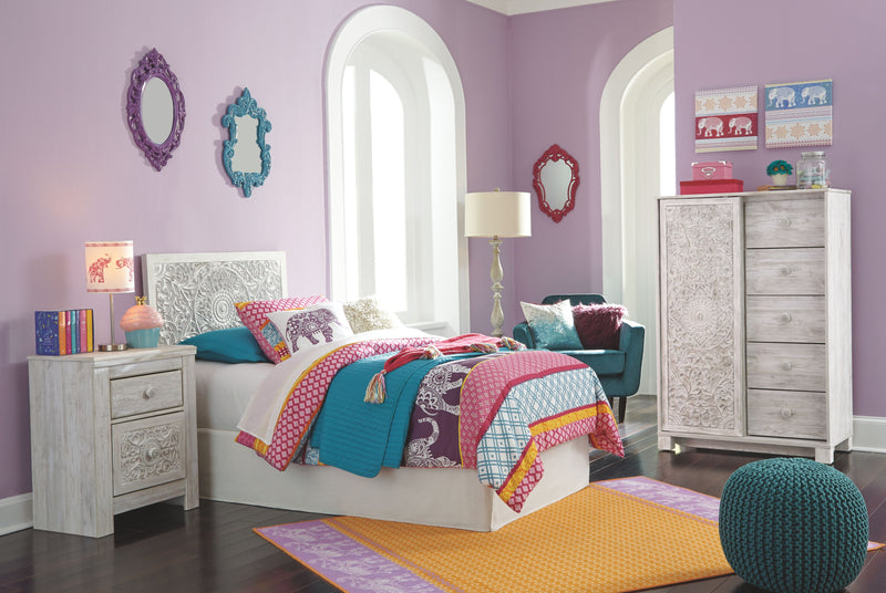 Paxberry - Whitewash - Twin Panel Headboard with Bolt on Bed Frame - JaxCo Furniture