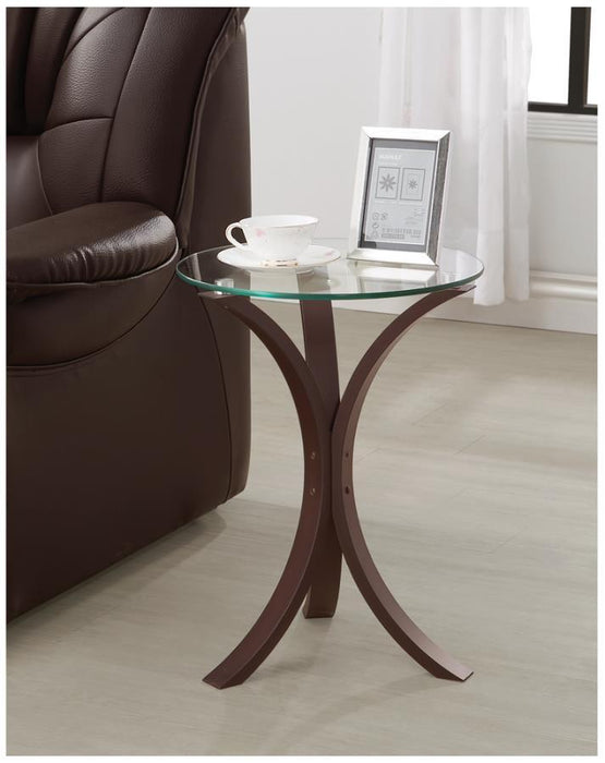 Edgar - Round Glass Top Accent Side Table - Cappuccino - JaxCo Furniture