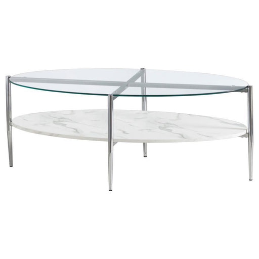 Cadee - Oval Glass Top Coffee Table - White And Chrome - JaxCo Furniture