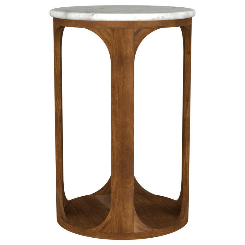 Berkeley - Round Marble Top Side Table - White And Brown - JaxCo Furniture