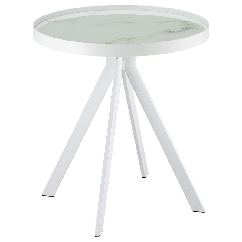 Briggs - Round Marble Printed Glass Top End Side Table - JaxCo Furniture