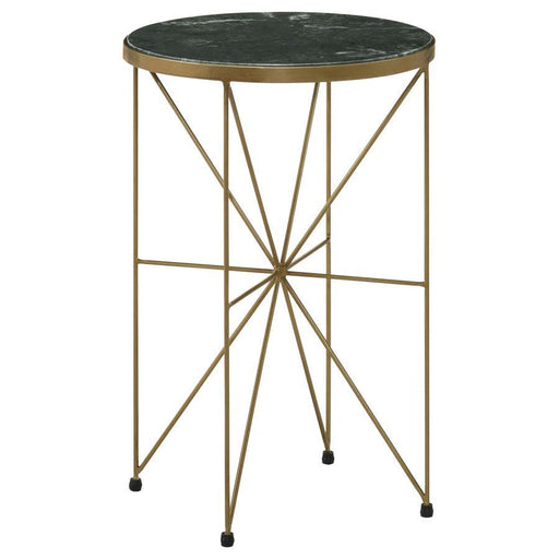 Eliska - Round Green Marble Top Accent Side Table - Antique Gold - JaxCo Furniture