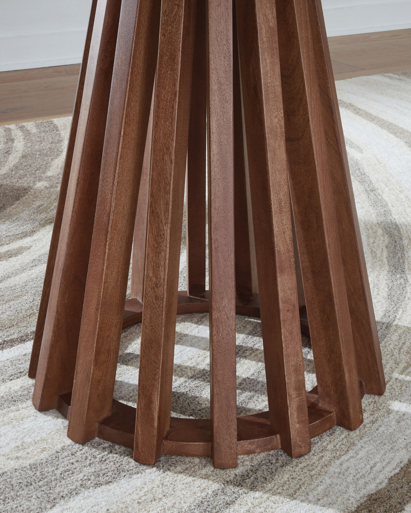 Kallari - Warm Brown / Black - Round End Table - JaxCo Furniture