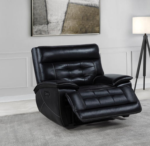 Hewitt - Leather Upholstered Dual Power Recliner Chair - Black - JaxCo Furniture