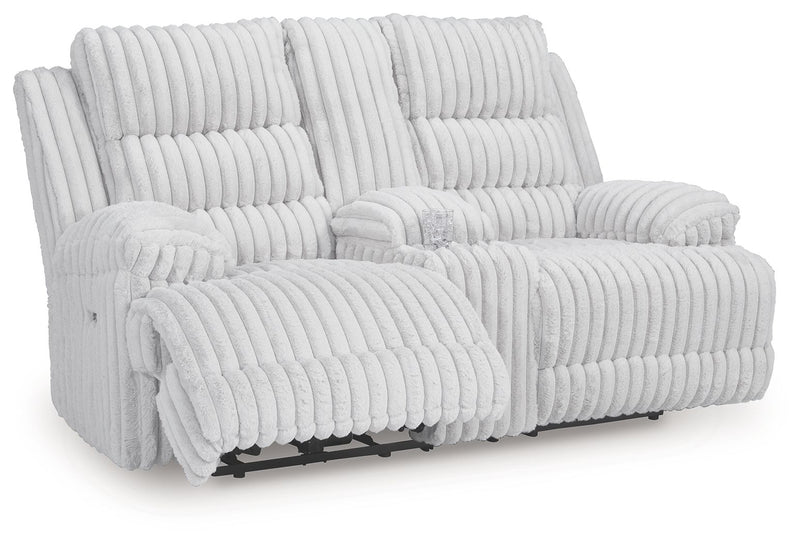 Rhines Falls - Alloy - Double Reclining Power Loveseat With Console - JaxCo Furniture