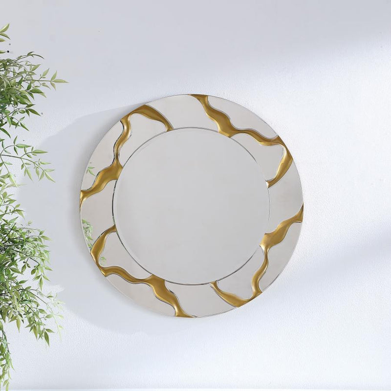 Dorinda - Round Kintsugi Style Wall Mirror - Gold - JaxCo Furniture