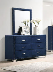 Melody - 6-Drawer Upholstered Dresser With Mirror - JaxCo Furniture