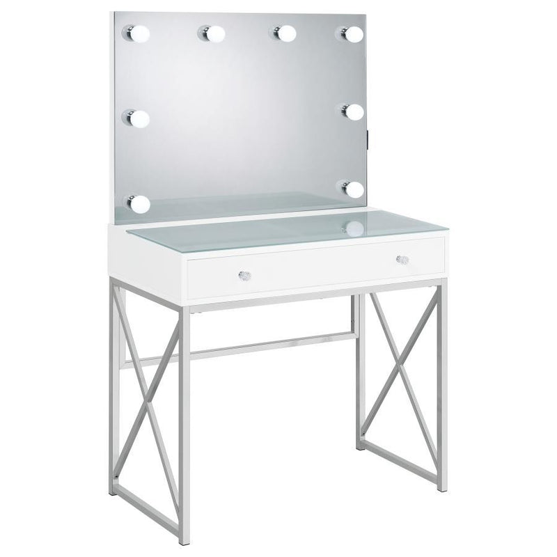 Eliza - Vanity Set With Lighting & Stool - White And Chrome - JaxCo Furniture