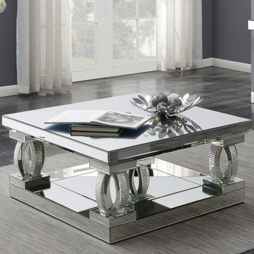 Amalia - Square Mirrored Acrylic Crystal Coffee Table - Silver - JaxCo Furniture