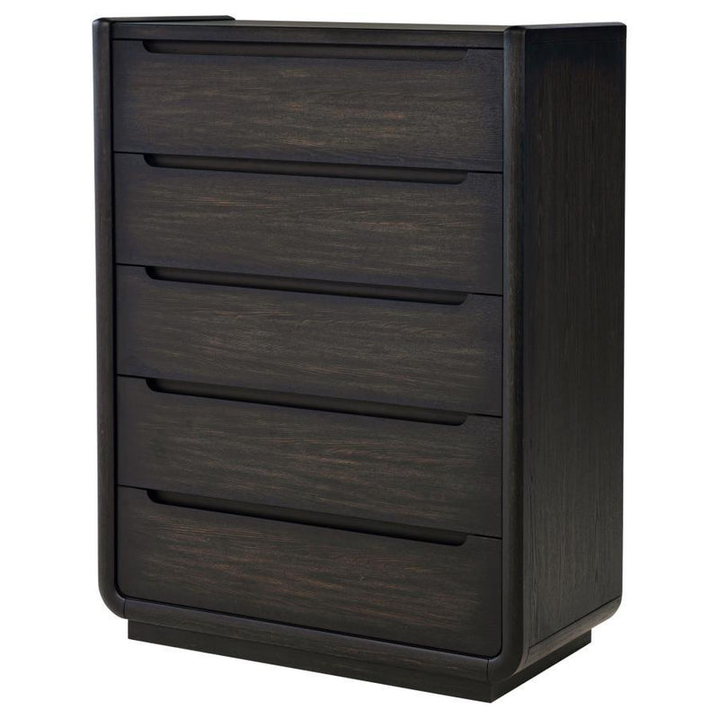 Leandro - 5-Drawer Bedroom Chest Of Drawers - Burnished Black - JaxCo Furniture