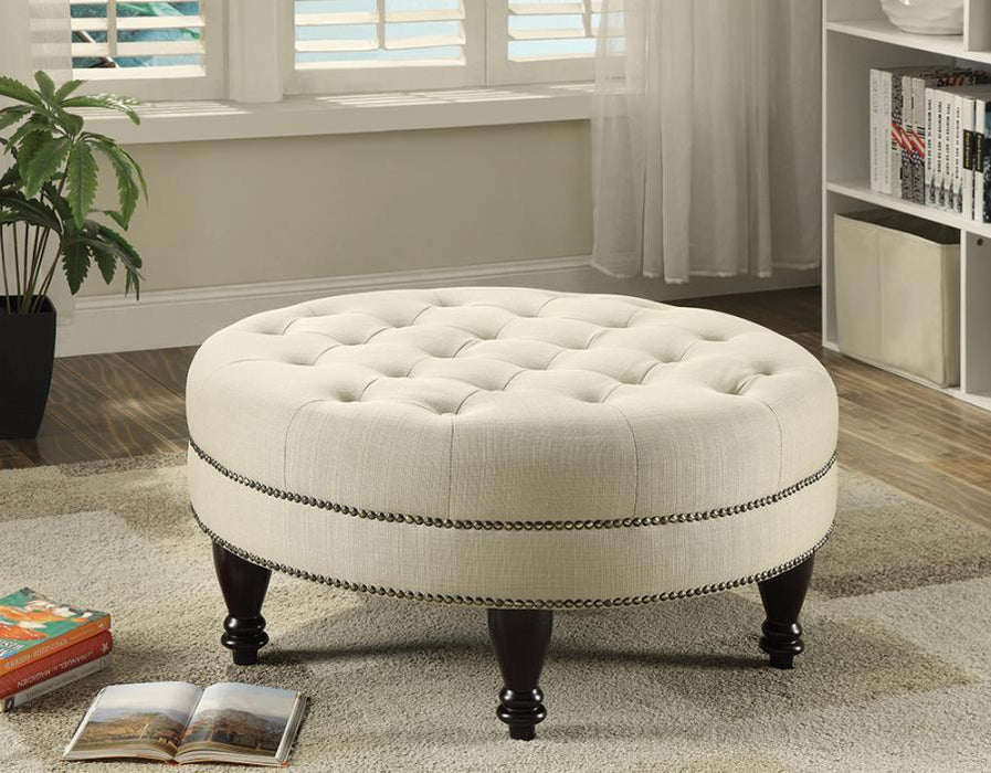 Elchin - Round Upholstered Tufted Ottoman - Oatmeal - JaxCo Furniture