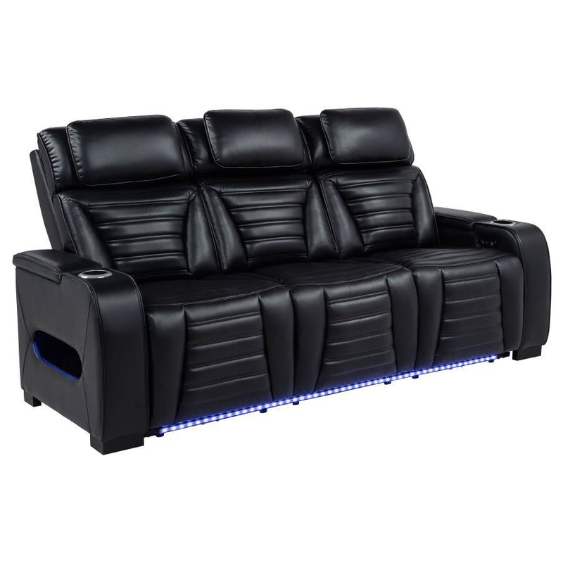 Zuma - Faux Leather Dual Power Reclining LED Sofa - Black - JaxCo Furniture