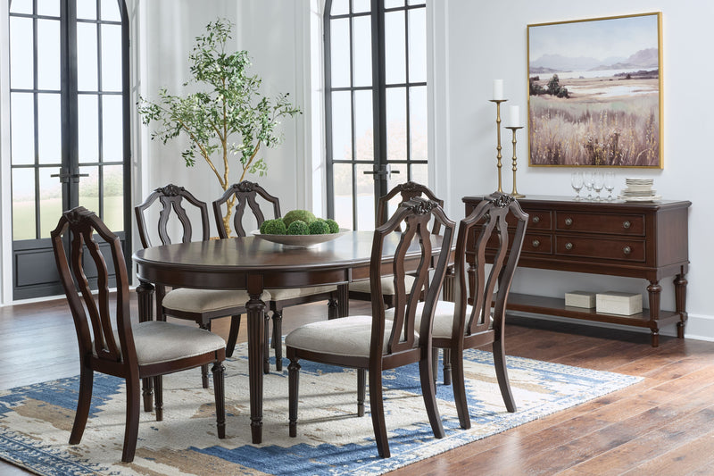 Lavinton - Brown - 8 Pc. - Dining Room Extension Table, 6 Side Chairs, Server - JaxCo Furniture