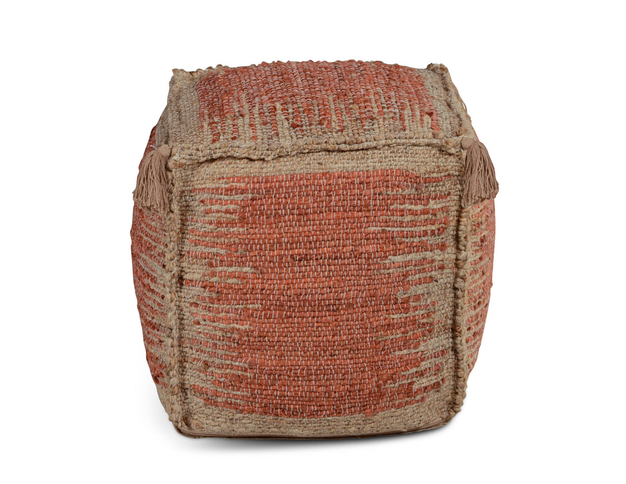 Jafar - Square Handwoven Jute Pouf - Red - JaxCo Furniture